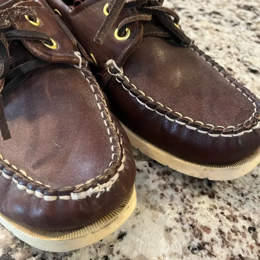 Vtg Levi’s Brown Leather Deck Loafer Slip On Preppy Old Money Boat Shoe Mens 8